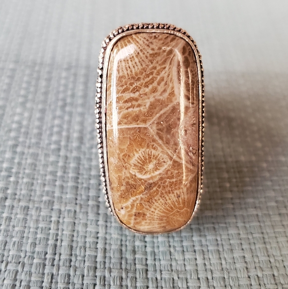 New Fossil Coral 925 Silver Ring. - Picture 2 of 12